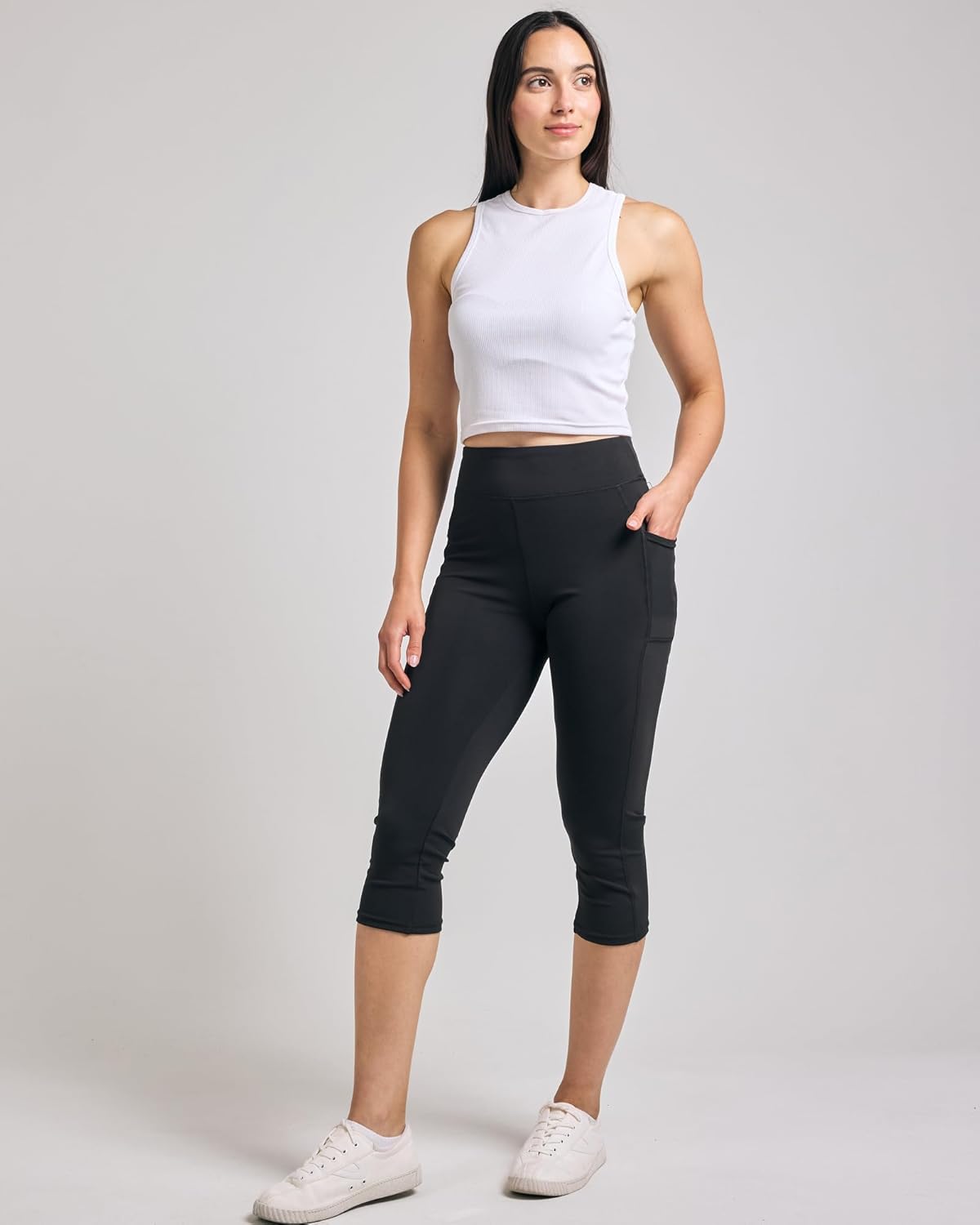 Real Essentials 4 Pack: Women's Capri Leggings with Pockets Casual Yoga Workout Exercise Pants (Available in Plus Size) - Image 3