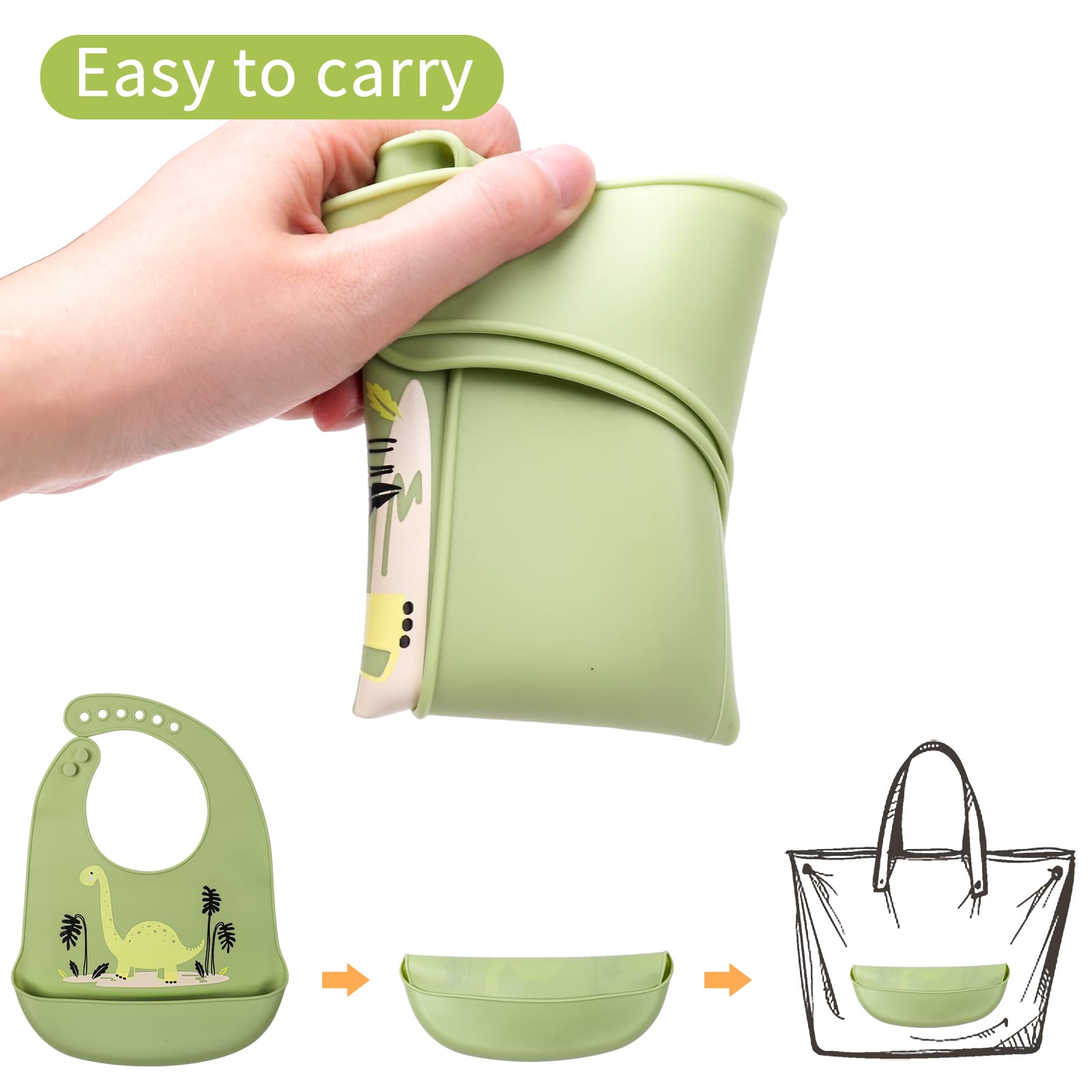 ABirdon Bavaglino Silicone, Impermeabile, Facili da Pulire, Lavabile, BPA Free, 6 Dimensioni Regolabili Bavaglini Silicone Morbido con Raccoglipappa per Ragazzi e Ragazze