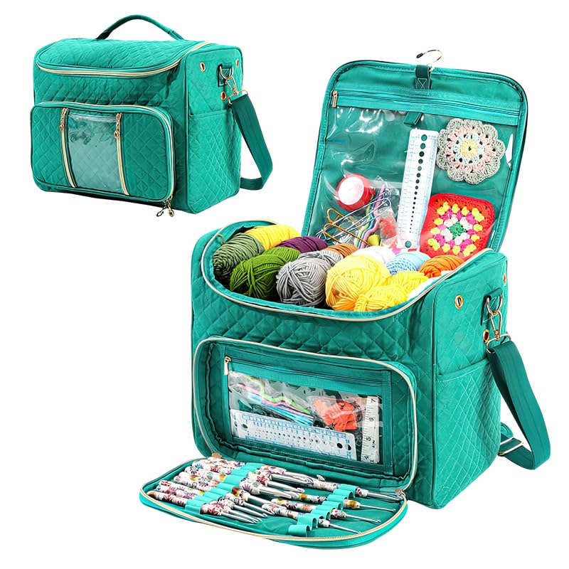 Aeelike Large Knitting and Crochet Bags for Wool and Needles Storage, Green