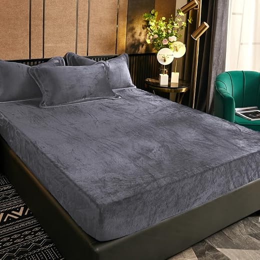 Fleece Spannbettlaken 140x200cm Grau Hellgrau Plüsch Warm Samt Kuschelige Bettlaken 140x200 Boxspringbett Frottee Spannbetttuch Biber Spannbetttücher Uni Muster Leintuch für Hohe Matratze bis 25-30 cm