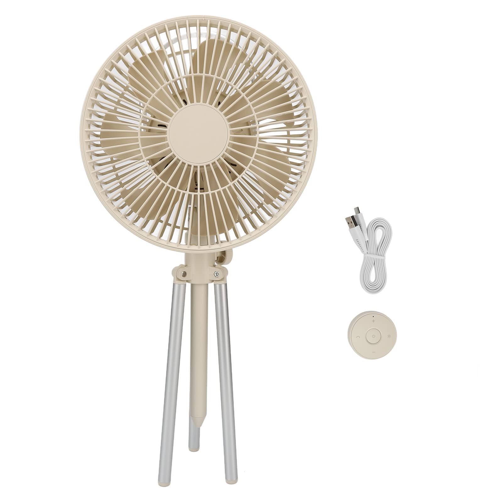 Chrees Ventilador de Camping con Trípode Recargable de 10000 MAh, con Luz Nocturna y Banco de Energía para Acampar Al Aire Libre, Tienda de Campaña, Pesca, Barbacoa (Beige)