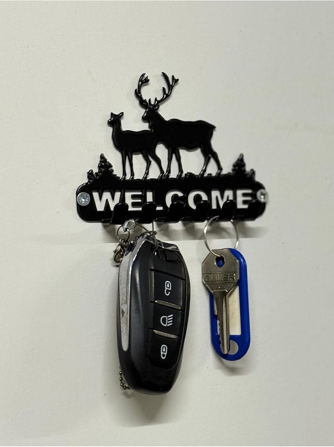 SODEF Decorative Metal Key Holder Modern Cute Deer Design Wall Mount Organizer for Entryway and Home - Black