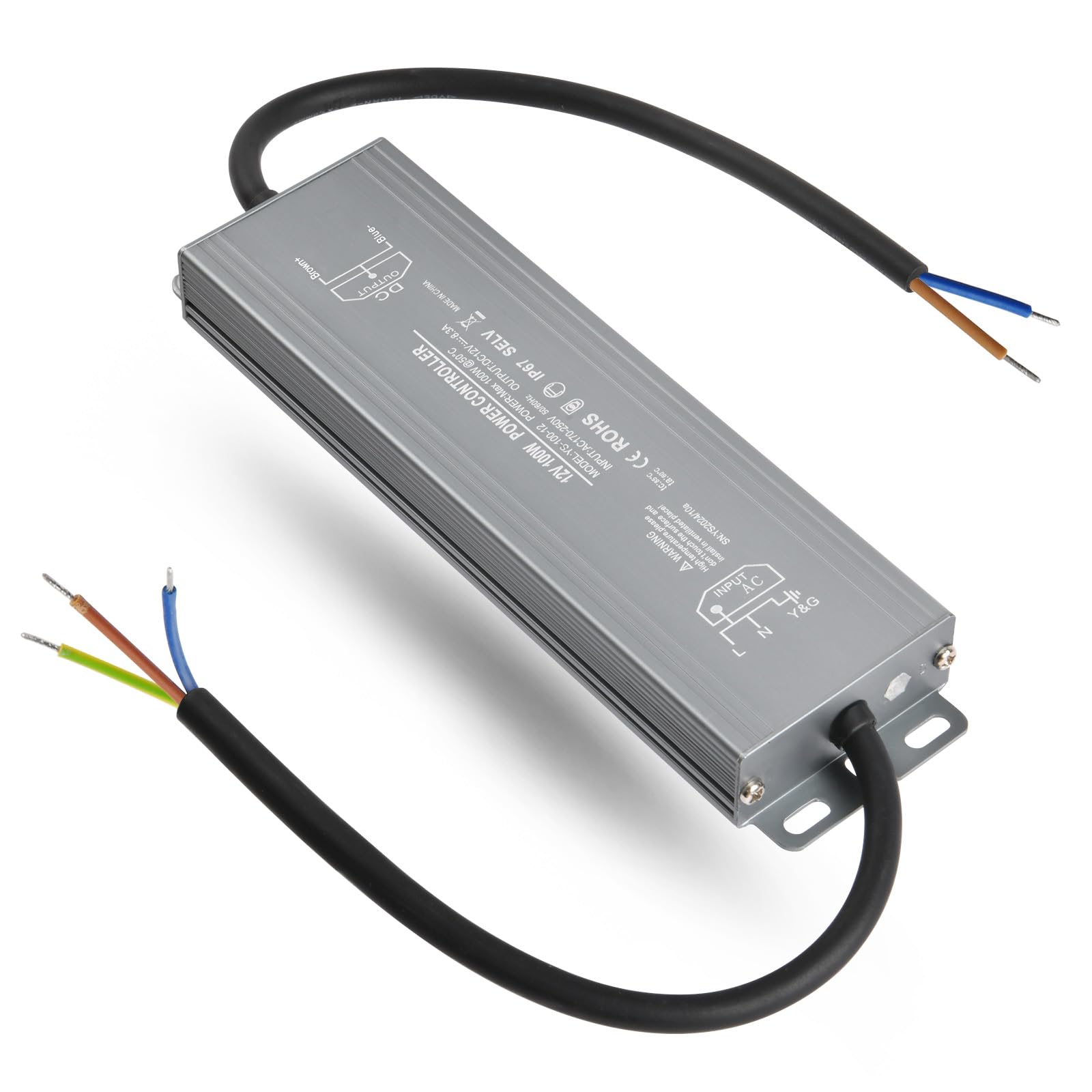 OFFCUP LED Driver, 100W 12V Lighting Transformer, 170-250V AC to 12V DC IP67 Waterproof 8.3A LED Power Supply Constant Voltage Adapter for Outdoor Garden Strip Lights LEDS Lighting Shed Light