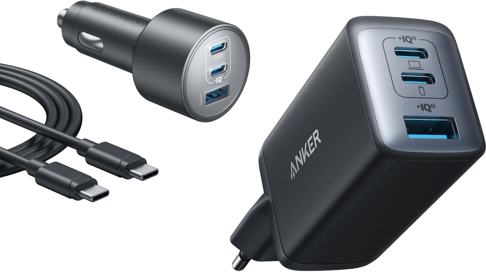 Anker Nano Caricatore (65W, 3 Porte) & Anker Caricatore Auto USB C (167.5W, 3 Porte)