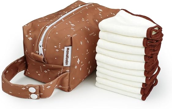 Mama Koala Natural, Reusable and Washable Cloth Baby Wipes, 10 Pack with 1 Pcs of Waterproof Pod, 7.8x7.8 Inches