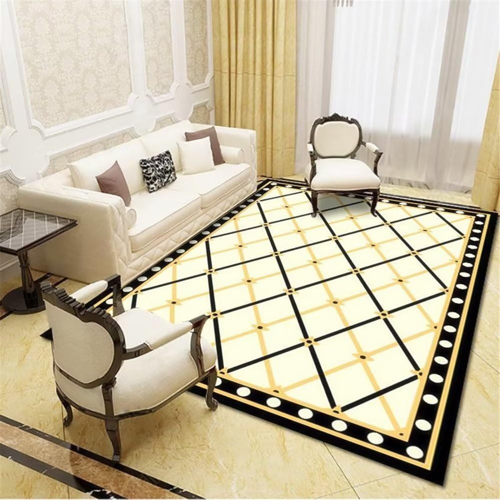 Tapis de sol jaune et rayé pour chambre gamer antidérapant et doux