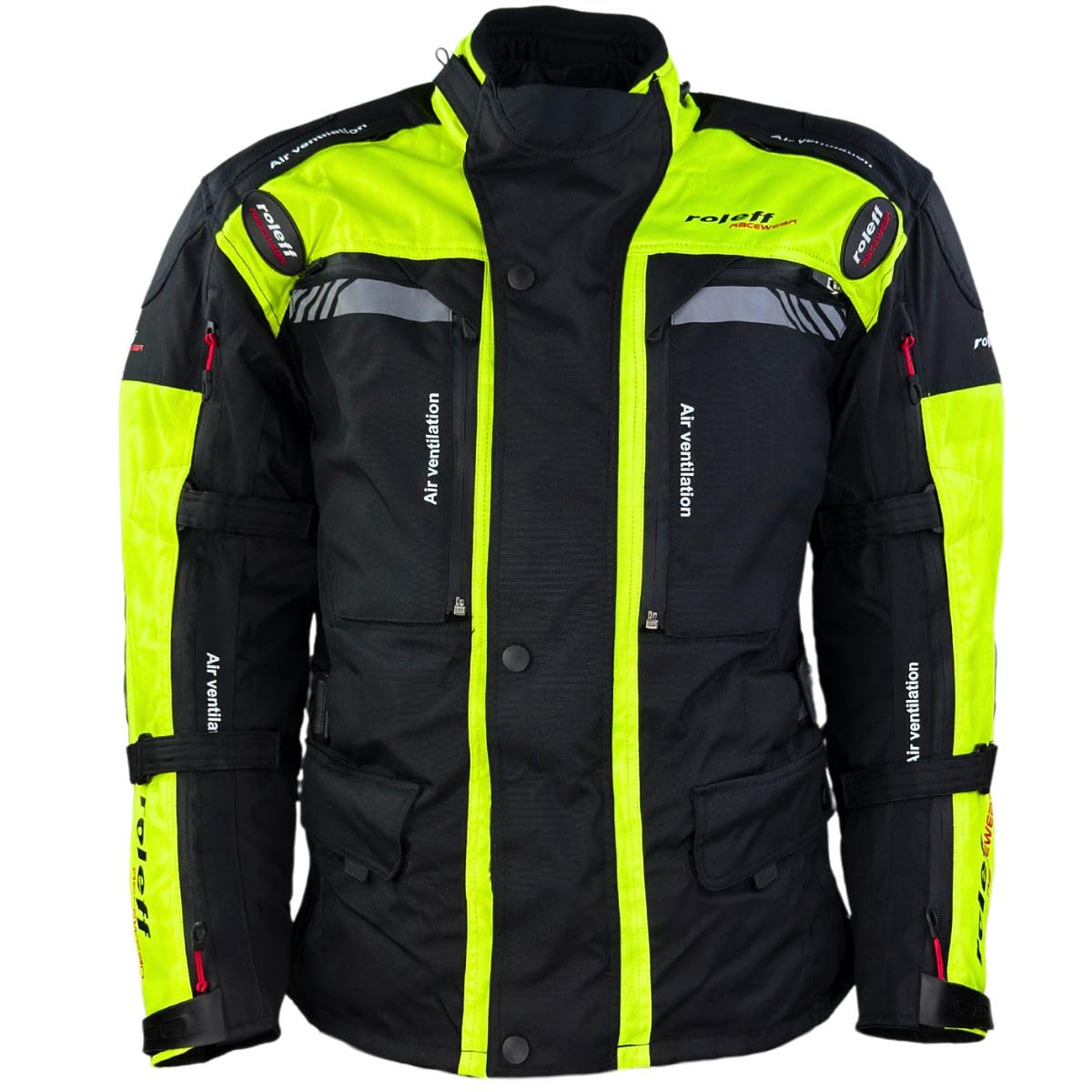 ROLEFF 1123 Enduro- Motorradjacke mit Protektoren |Enduro MX | Offroad Jacke |Größe S-5XL | Klimamembrane | Belüftung | Neongelb