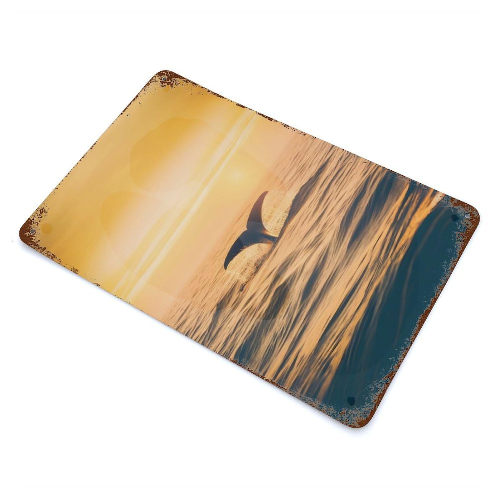 Whale Tail in The Sea Aged Metal Wall Plaque 11.8"x7.9", Old School Wall Decor for Garage, Pub Or Kitchen