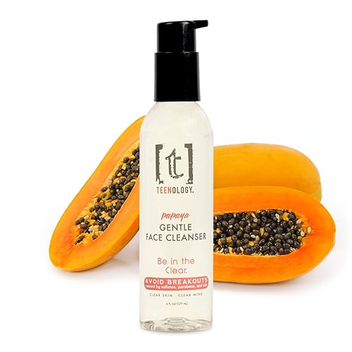 Teenology Limpiador facial suave para adolescentes, ayuda con el acné y los brotes, aroma fresco de papaya de 6 onzas