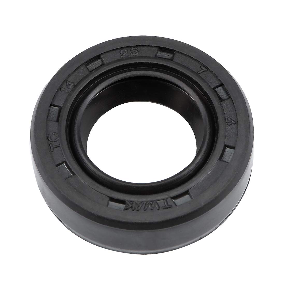 sourcing map Oil Seal, TC 14mm x 25mm x 7mm Nitrile Rubber Cover Double Lip with Spring for Bearing Shaft, Black Pack of 1