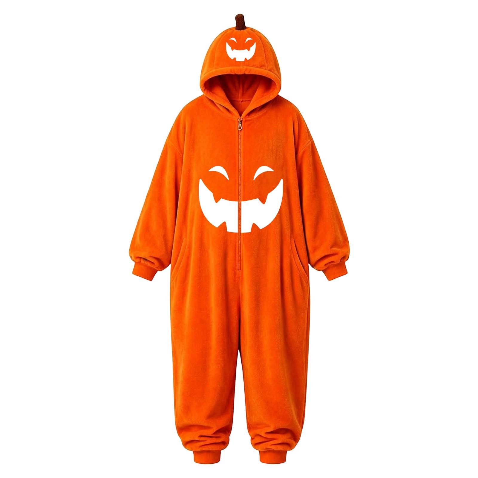 Pigiama Halloween Adulto Tuta Zucca in Flanella con Zip Frontale Chiusura con Zip Frontale, Pigiama Halloween Adulto, Tuta Zucca in Flanella per Casa e Feste