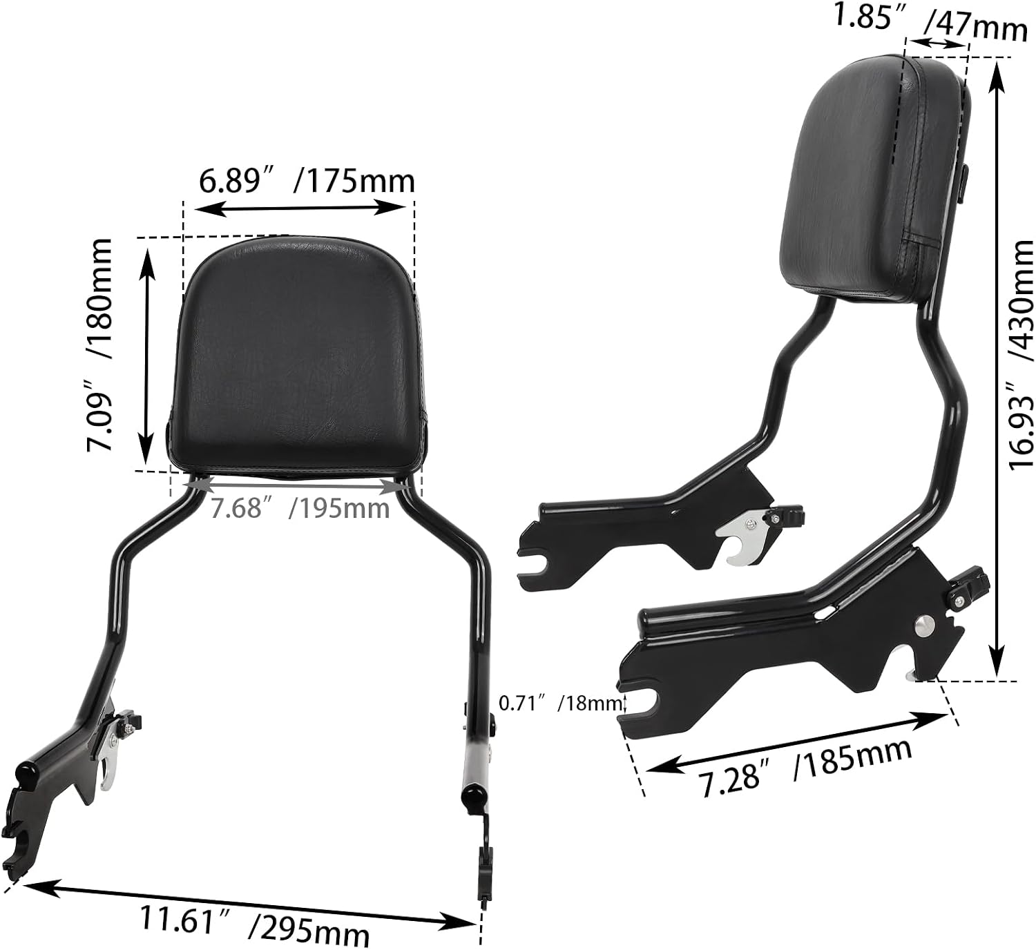 Sissy Bar Passenger Backrest Standard Height Pad for Harley Low Rider