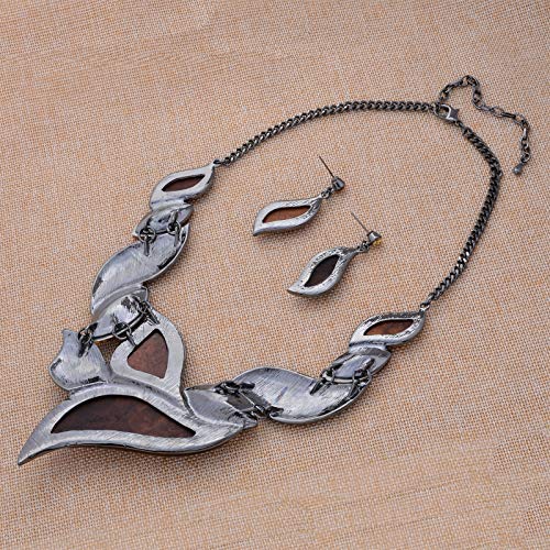 Fenni Jewelry Retro Women's Crystal Floral Petal Leaf Chunky Statement Necklace And Earrings Set Party Jewelry (Brown) #TOP3