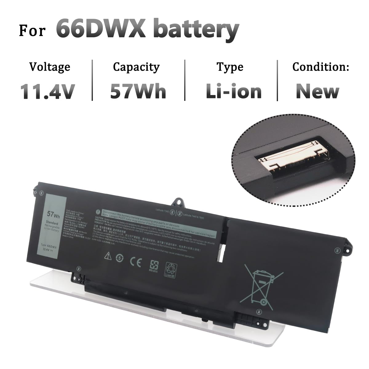 57Wh 66DWX Batterie pour Dell Latitude 7340 7350 7440 7450 7640 7650 Série WW8N8 0CTJJ6 0JNYT4 0047T0 0V0W55 FH97R 0599M7 076KVG P126F P126F001 P175G P178G P179G