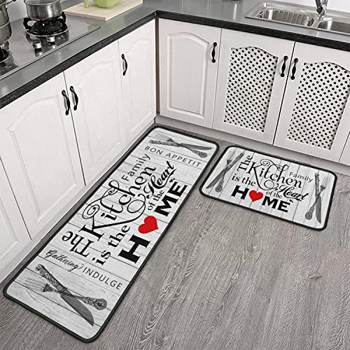 Sunopas Farmhouse Kitchen Rug 2 Pieces Set, Washable Non-Slip Kitchen Sink Rustic Decor Carpet, Home Water Absorb Microfiber Cushioned Kitchen Floor Standing Mats 17"X47"+17"X30" #TOP1