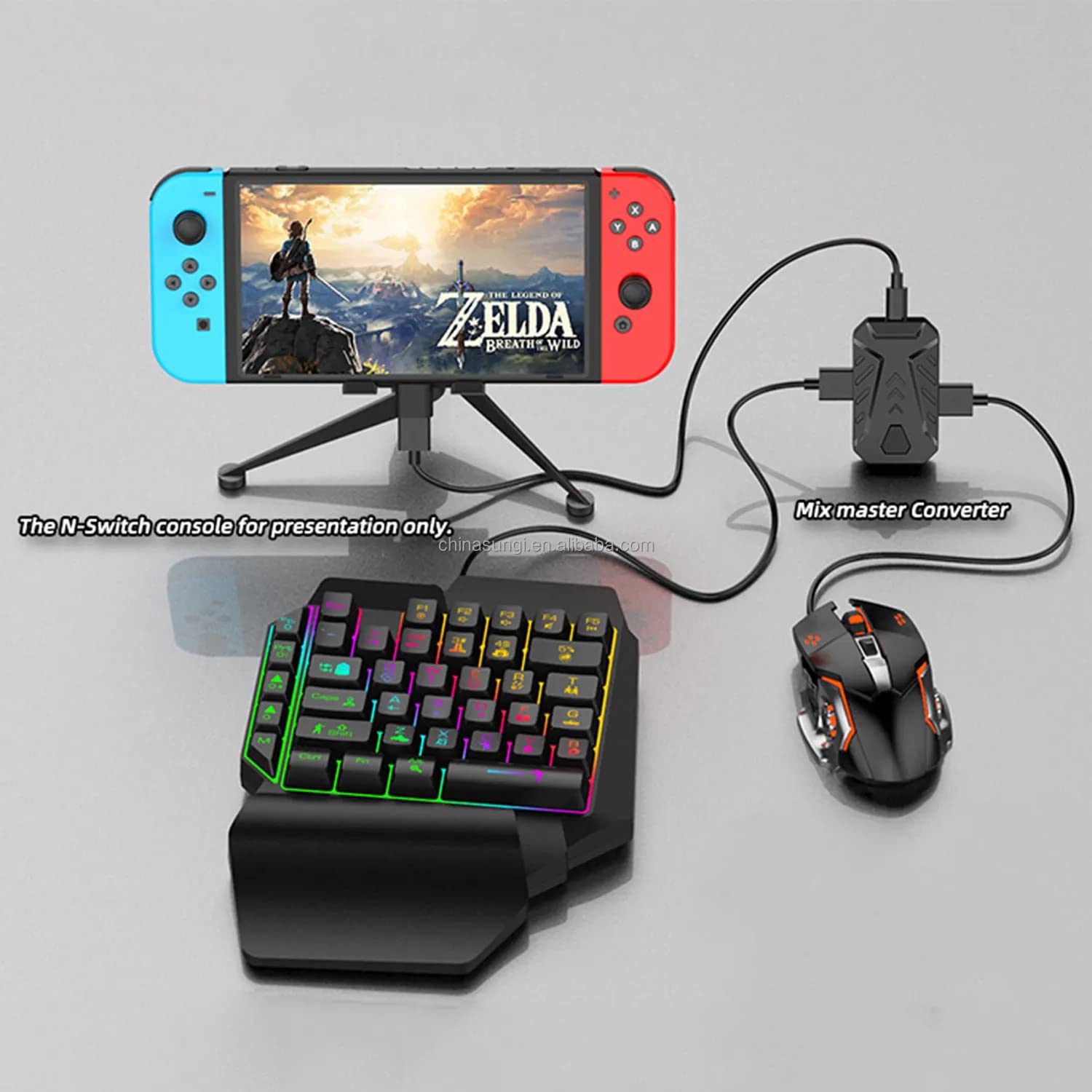 GSH One Hand Non-Mechanical Gaming Keyboard and Backlit Mouse Combo, USB Wired Rainbow Letters Glow Single Hand Mechanical Keyboard with 35 Key, Gaming Keyboard Set for Laptop PC Game and Work (Combo) 2