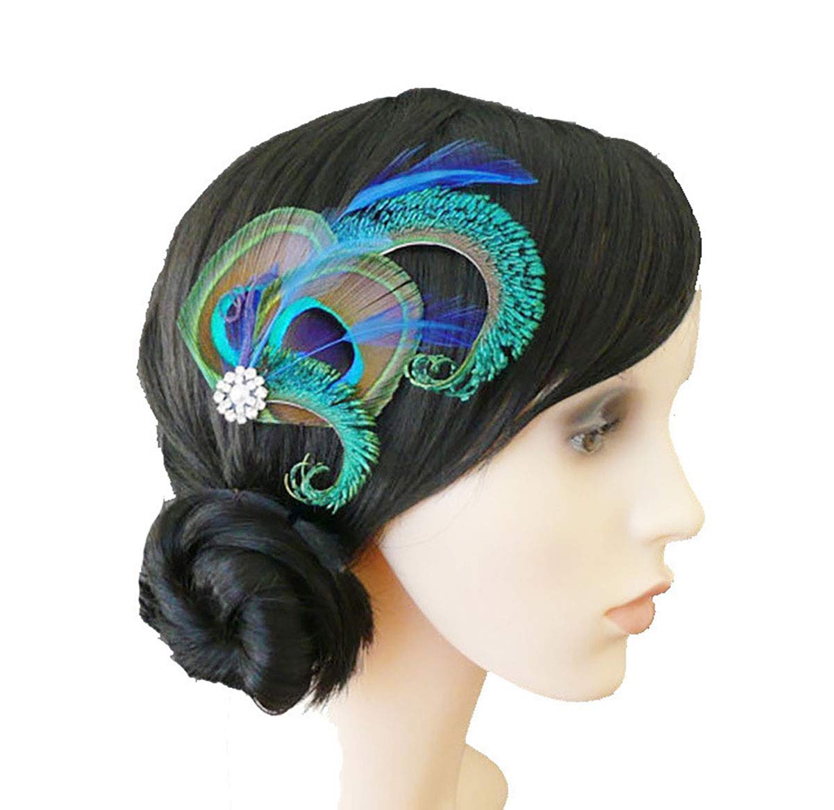 FodattmHandmade Bohemian Peacock Feather Hair Clip Hair Accessory Elegant Showgirl Headpiece Hair Pin Wedding Dance Party Headwear Headdress (E#)