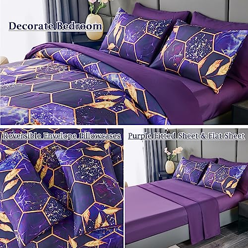 Edredón morado King de 7 piezas con sábanas completas ZRNBAST para todo el año 5