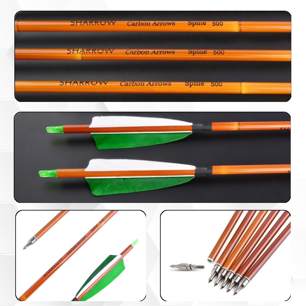 6/12pcs 31.6 Inch Mixed Carbon Arrows OD 7.8mm Spine 500 Shaft Archery for Recurve Compound Bow Target Shooting Hunting