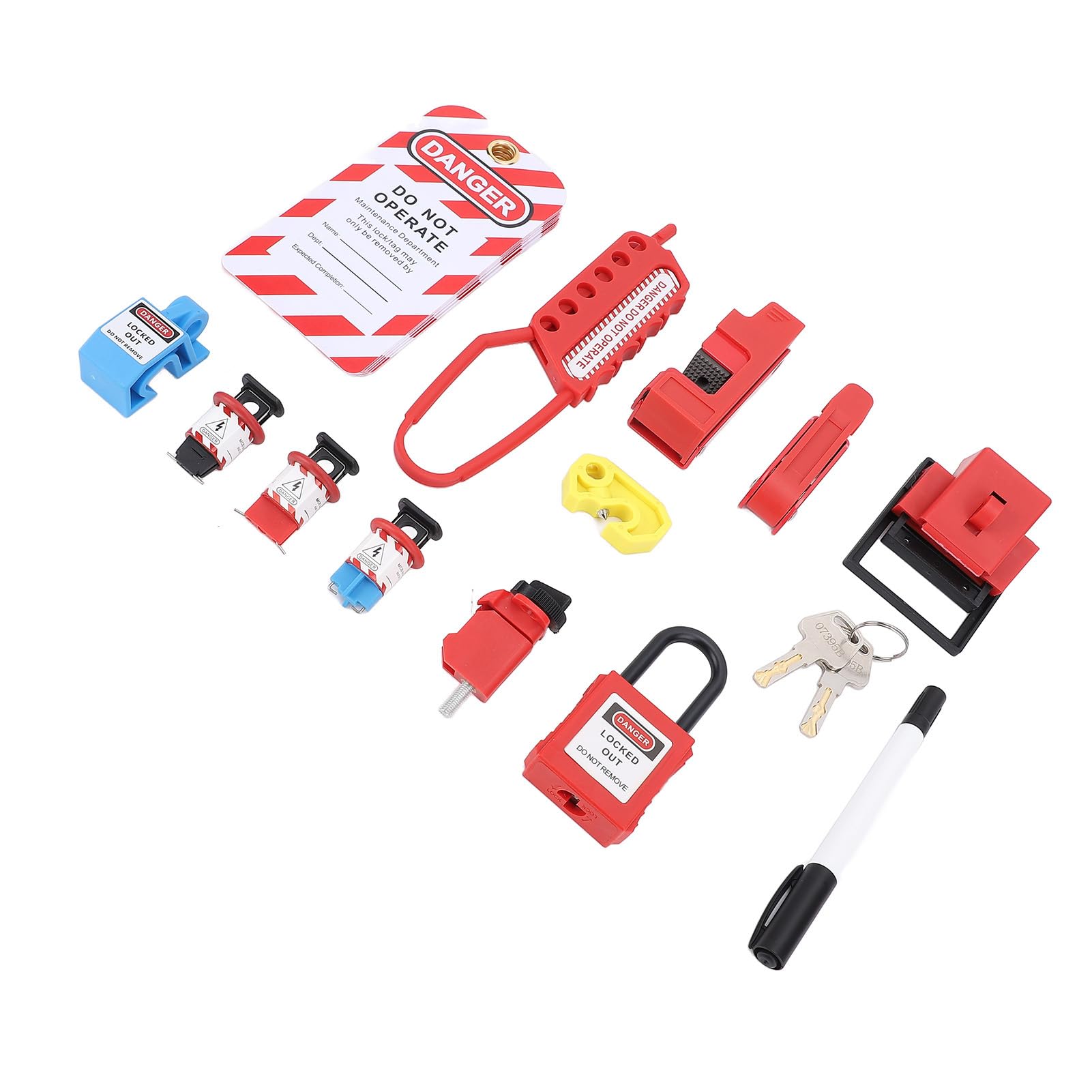 Hyuduo Kit de Etiquetado de Bloqueo Eléctrico, Material de Nailon PA, Dispositivo de Bloqueo Seguro de Disyuntor con Cerrojo y 8 Cerraduras para Maquinaria Industrial