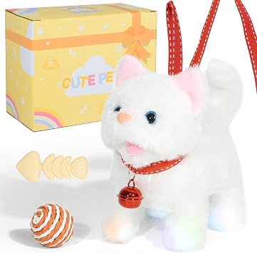 Interactive Electronic Plush Walking Cat with Sound and Light Paw