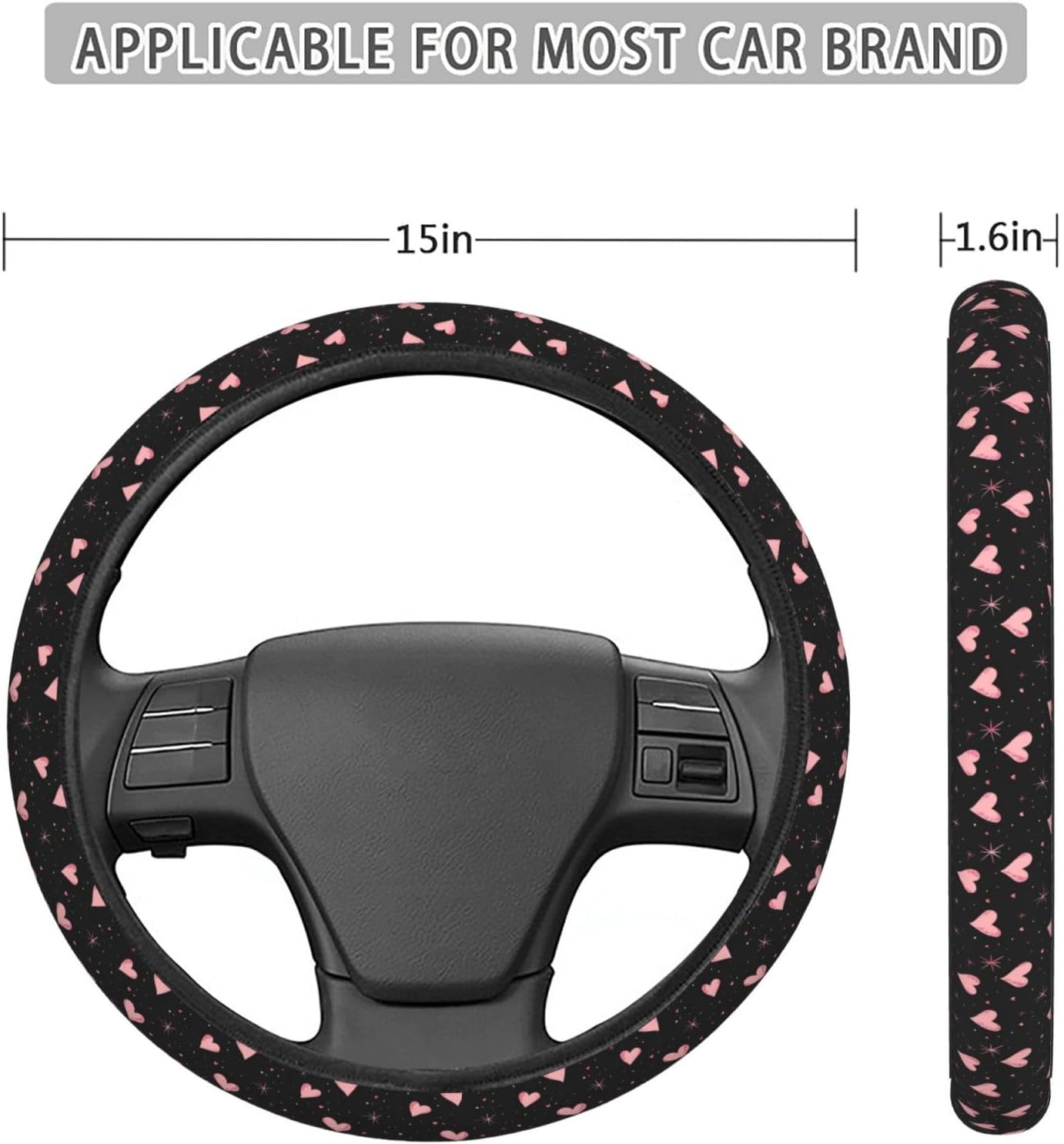 Pink Heart Patterns Car Steering Wheel Cover Auto Steering Wheel Protector Anti-Slip Elasticity and Breathable Car Accessories Universal 15 Inch for Cars SUV Sedan Vans Trucks