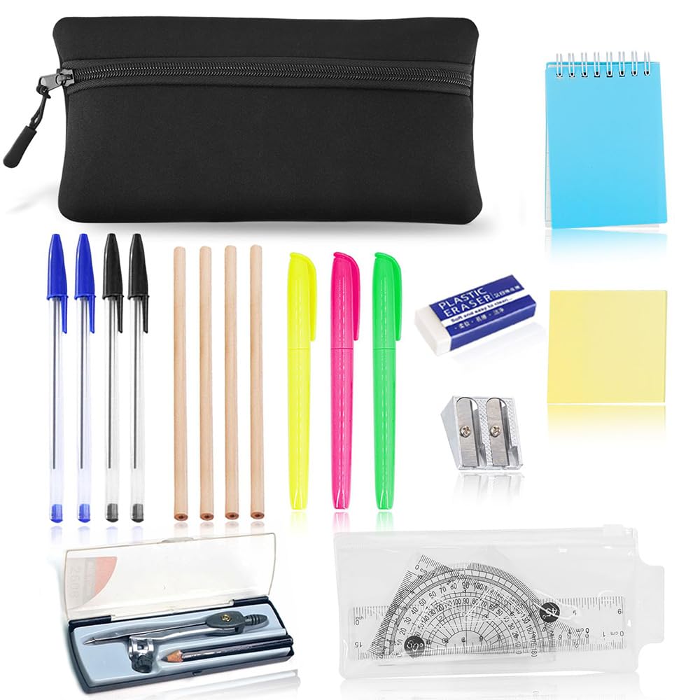 Mbuaopa 18 Pcs School Stationery Set, Back to School Stationery Ruler Set with Stationery Included Protractor Set, Stationary Kit, Exam Stationary Kit for Elementary Secondary College School Supplies