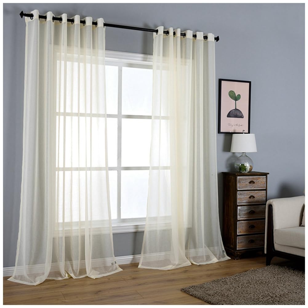 DAIHAN Sheer Curtains, Net Curtains for Windows, Voile Curtains Panel, Semi Transparent Eyelet/Rod Pocket Sheer Curtains, Voile Curtains for Living Room 2 Panels,A-Beige,100" Wx84 L