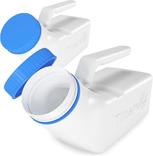 Urinals for Men Glow in The Dark Lid by Tilcare (2 Pack) - 32oz/1000mL Thick Plastic Mens Bedpan Bottle with Screw-on Lid - Spill Proof Urinary Chamber - Male Portable Travel Pee Bottles