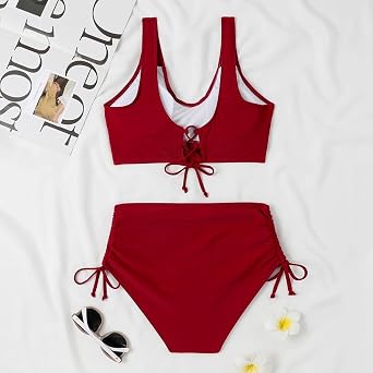 Women's Bikini Set Swimsuit Swimwear High Waist Colour Block Two Piece Drawstring Swimsuits Bikini for Women Swimwear Bandeau Women's Bikini Set V Neck Lace Up Bikini Swimwear Crossback