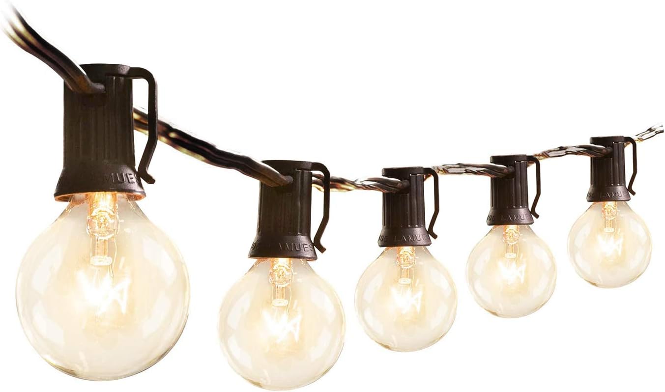 Upook Outdoor String Lights G40 Globe Patio Lights 50 Ft 55 Clear Bulbs (5 Spare) Indoor Commercial Decor Outdoor Lights Connectable Waterproof for Christmas Party Bistro Garden Porch Deck, Black