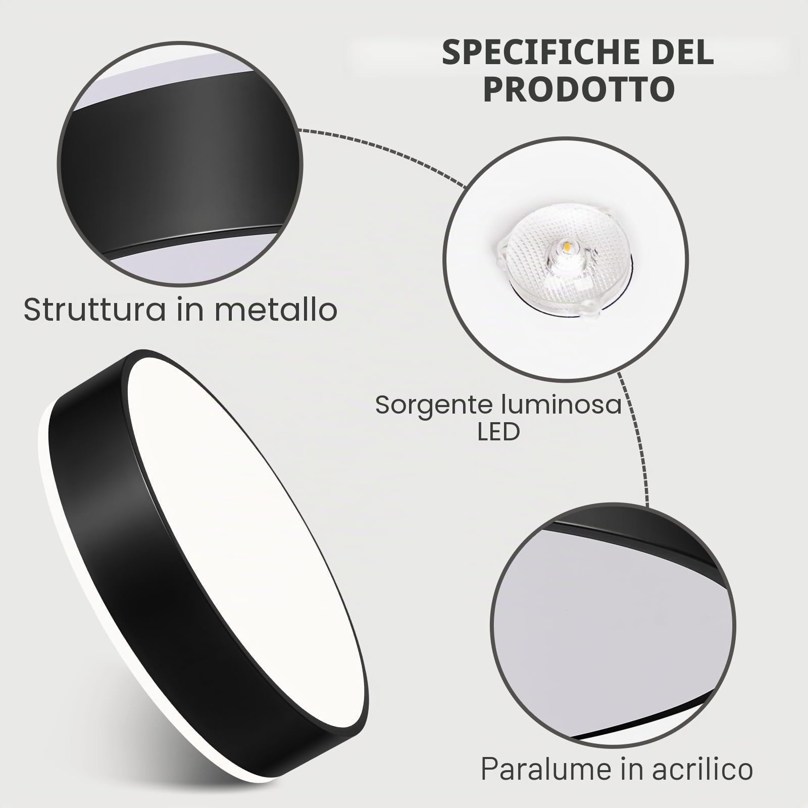 Plafoniera LED Soffitto Moderna Nero, Lampada da Soffitto Rotonda | Plafoniere LED per Camera da Letto, Bagno, Cucina, Soggiorno, Corridoio, Balcone, Studio, 4000K, 36W, Ø40 cm