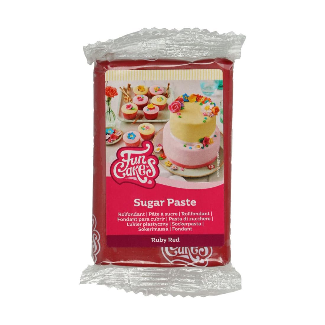 FunCakes Sugar Paste Ruby Red, Easy to Use, Smooth, Flexible, Soft and Pliable, Perfect for Cake Decorating, Halal, Kosher and Gluten Free, 250 g