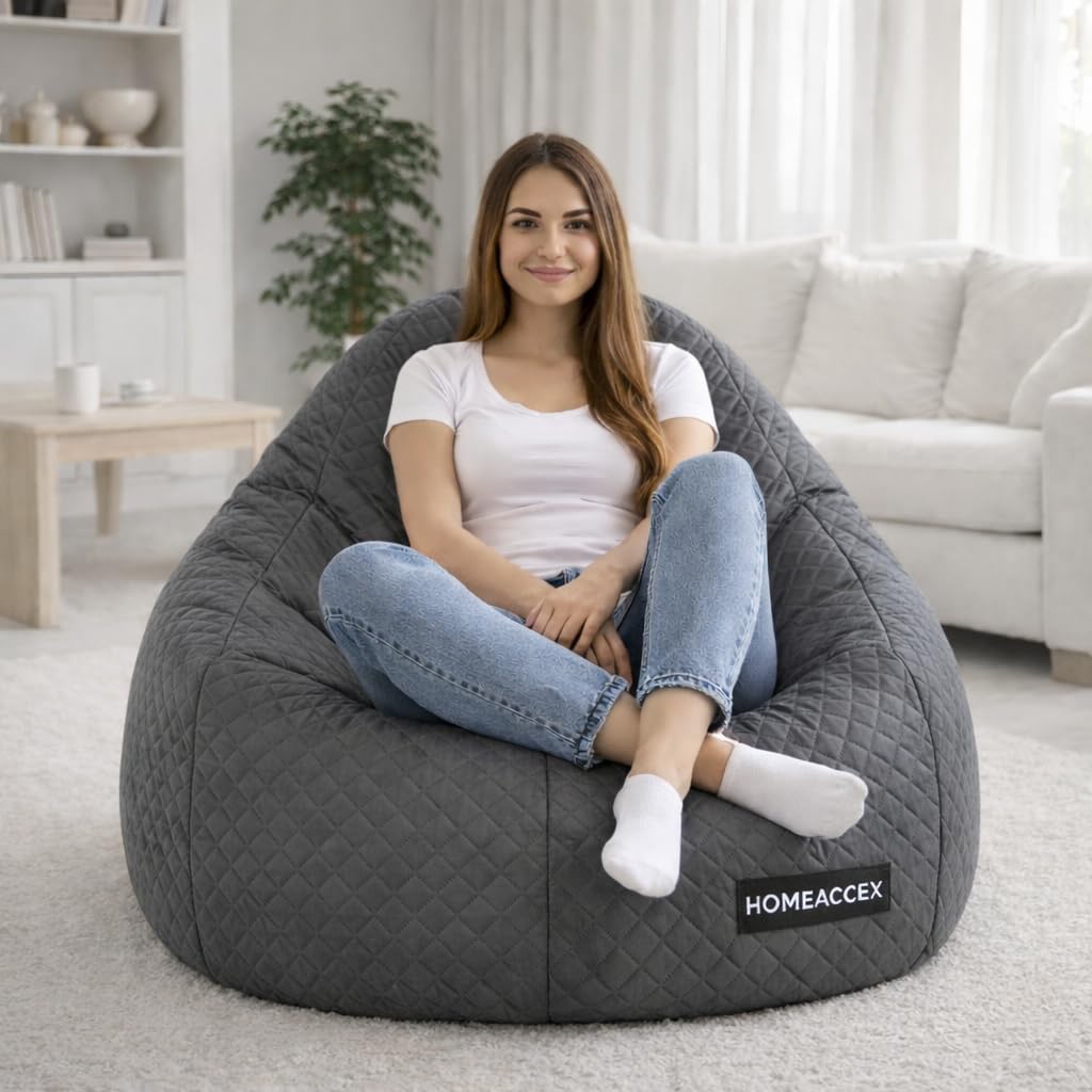 Homeaccex Quilted Velvet Bean Bag with Filled Beans 4XL Bean Bag
