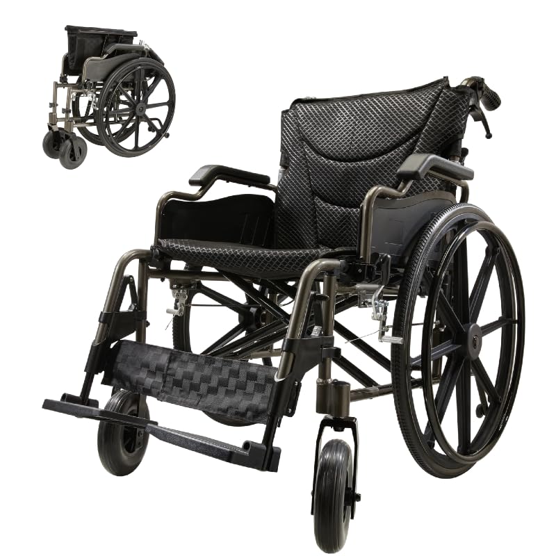 Sturdy Aluminum Alloy Wheelchair 18in Seat Fits Users up to 275lb 24in Quick-Release Rear Wheels Front Rear Brakes Foldable Lightweight Design Nano Grey