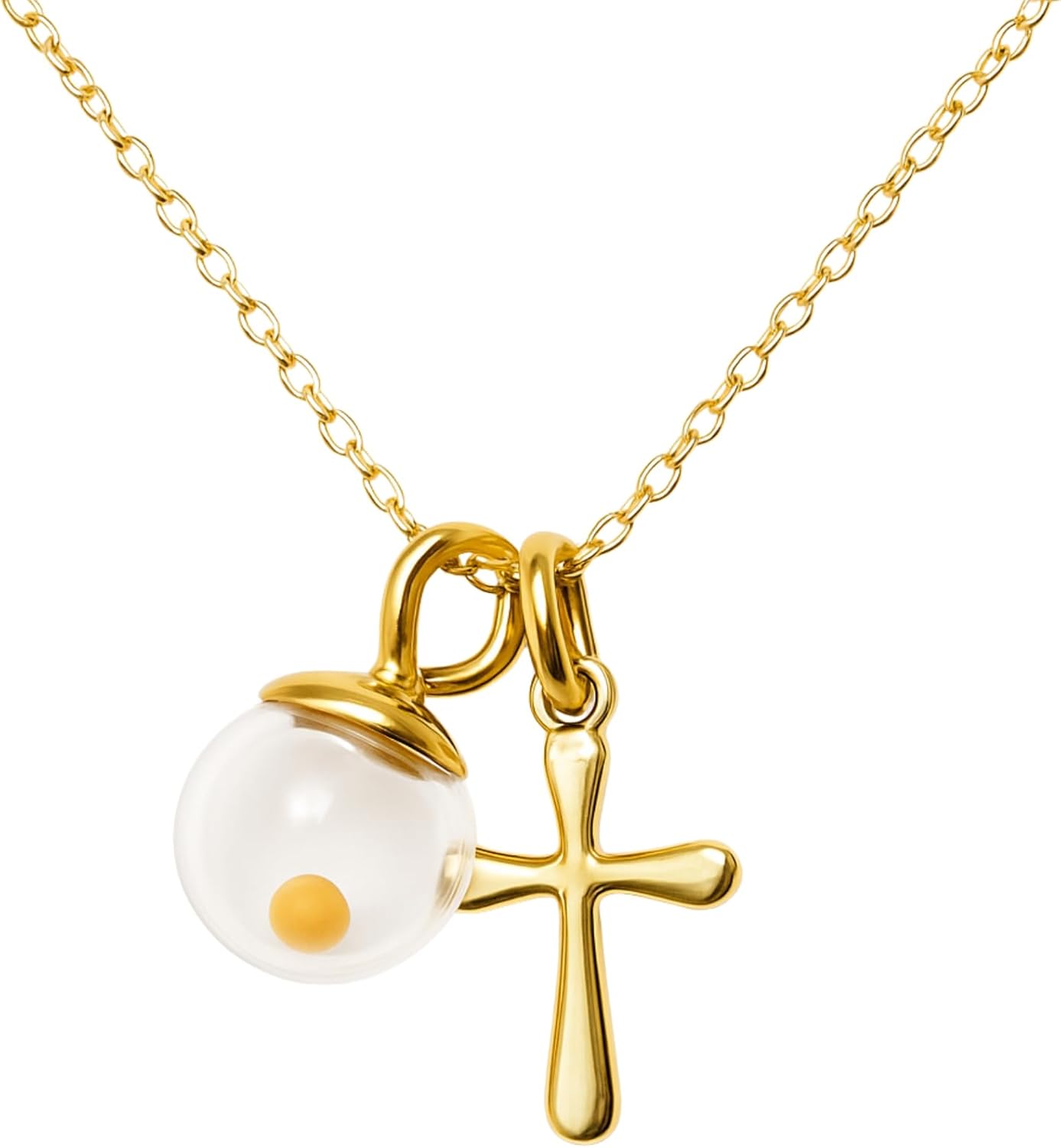 14k Gold Mustard Seed Necklace with Cross Charm – Handmade Christian Faith Jewelry Cable Chain, Inspirational Gift for Women