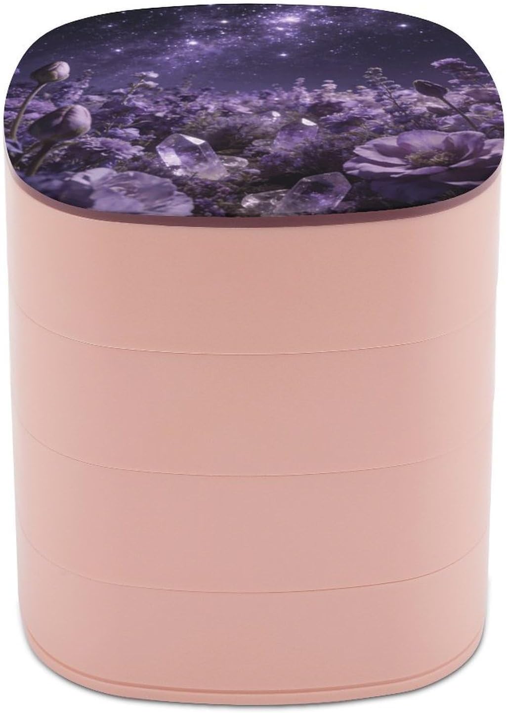 Rich Purple Jewelry Box 360° Rotatable Jewelry Organizer 4 Layers Jewelry Case with Lid Fashion Portable Earring Holder for Bracelets Rings Bracelets Vanity