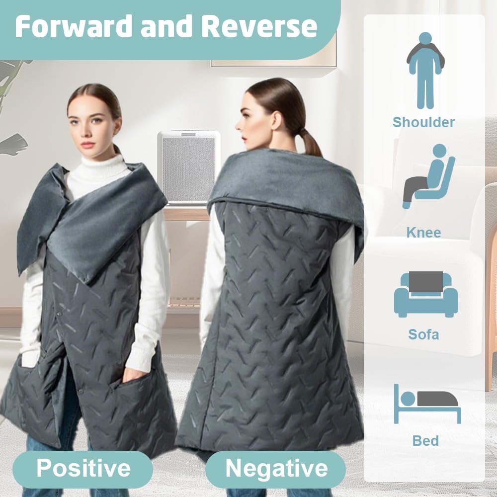 Coperta elettrica con batteria senza fili, 140 x 112 cm, batteria da 10000 mAh, coperta termica USB con 12 zone di riscaldamento e 3 livelli di regolazione della temperatura, lavabile, per casa