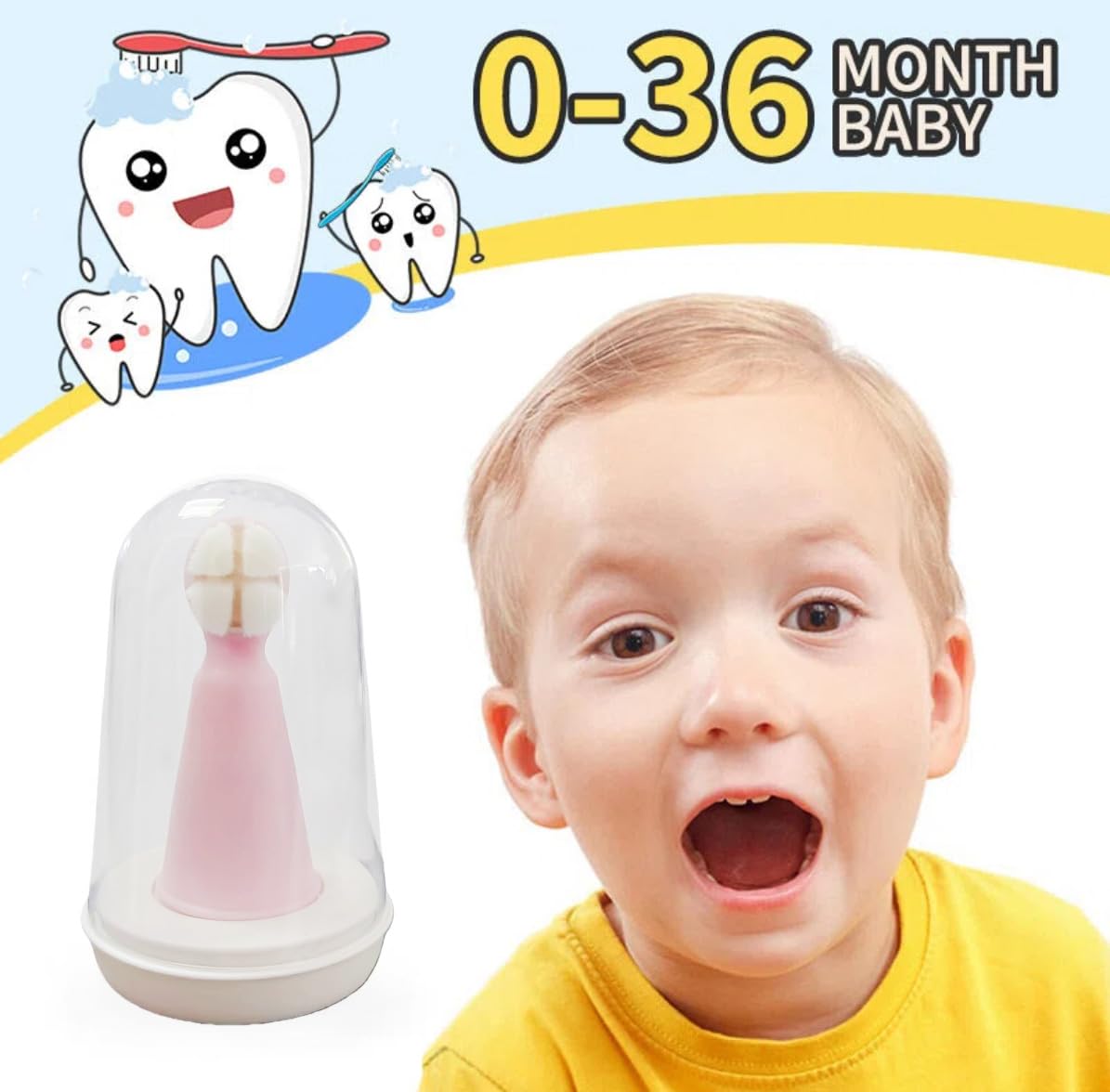 Baby Fingerzahnbürste für Säuglinge und Kleinkinder 0 bis 3 Jahre - Weiche Silikon Zahnbürste mit Zungenreiniger | Sanftes Zahnfleischmassagegerät für Neugeborene, Babys & junge Kinder | 2