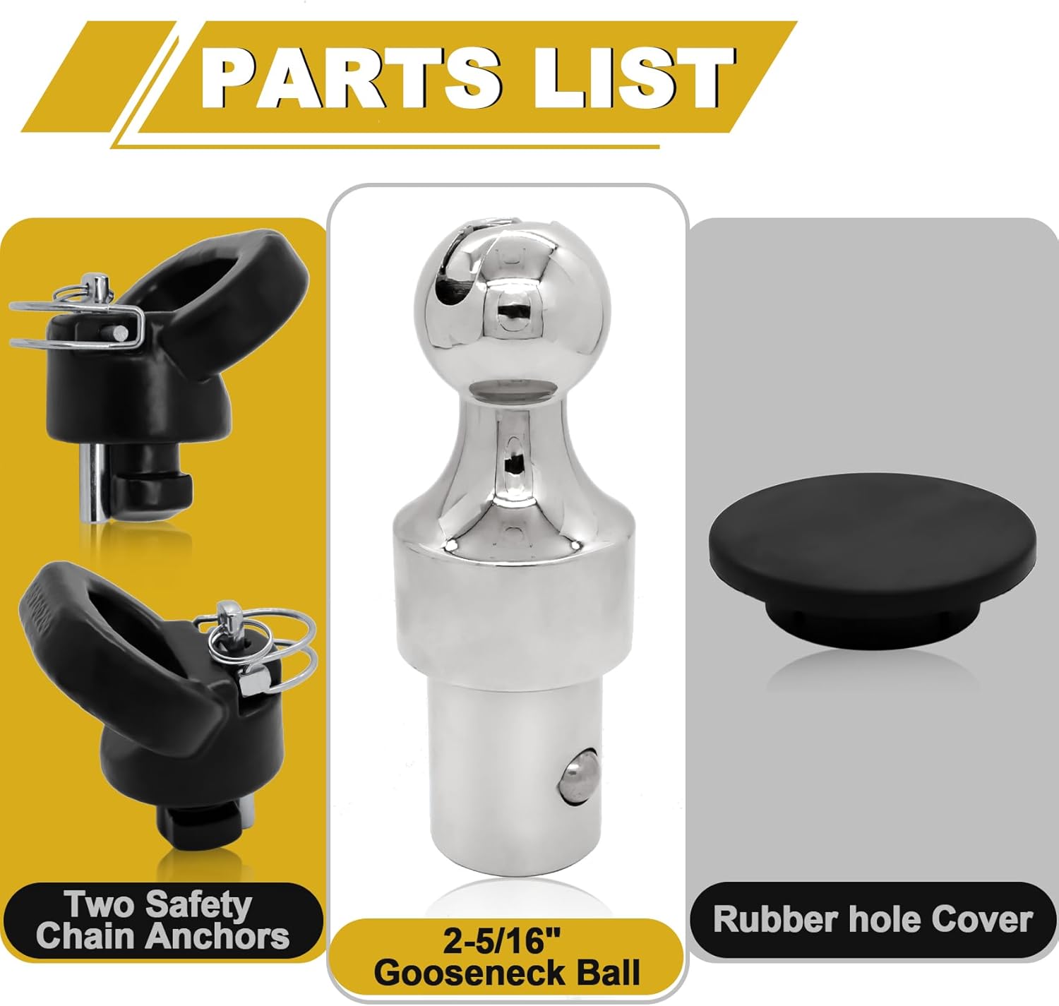 60638 Puck System Gooseneck Hitch Ball Kit, Compatible with 2013-2025 Dodge RAM 2500 3500, 2-5/16 Inch Gooseneck Ball for Truck Bed with 2 Gooseneck Safety Chain Anchors | 38000 lbs GTW/ 9500 lbs VTW