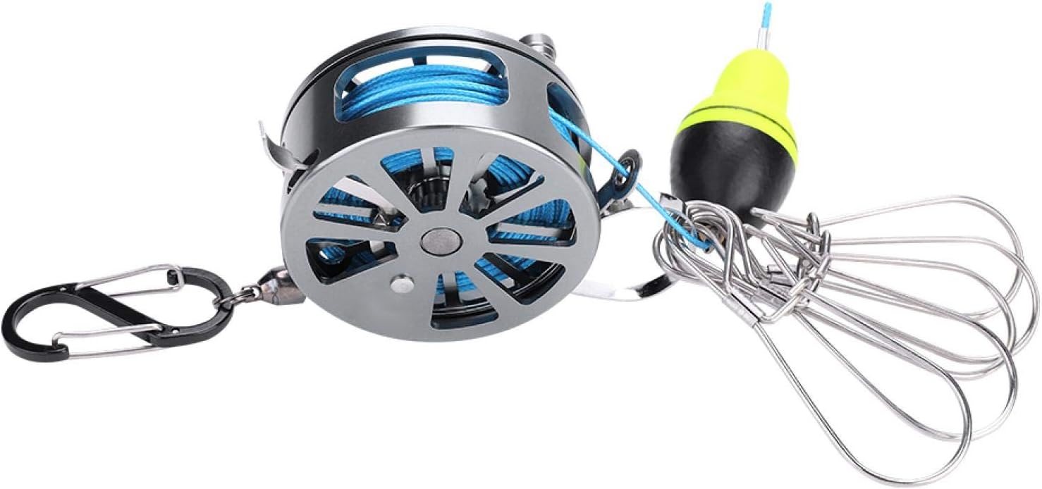 EVTSCAN Fish Lock Buckle, 5 Snaps Fishing Stringer Clips with Reel Float 6m/7m PE Line Fishing Tackle Accessory(Blue, Green, Silver)