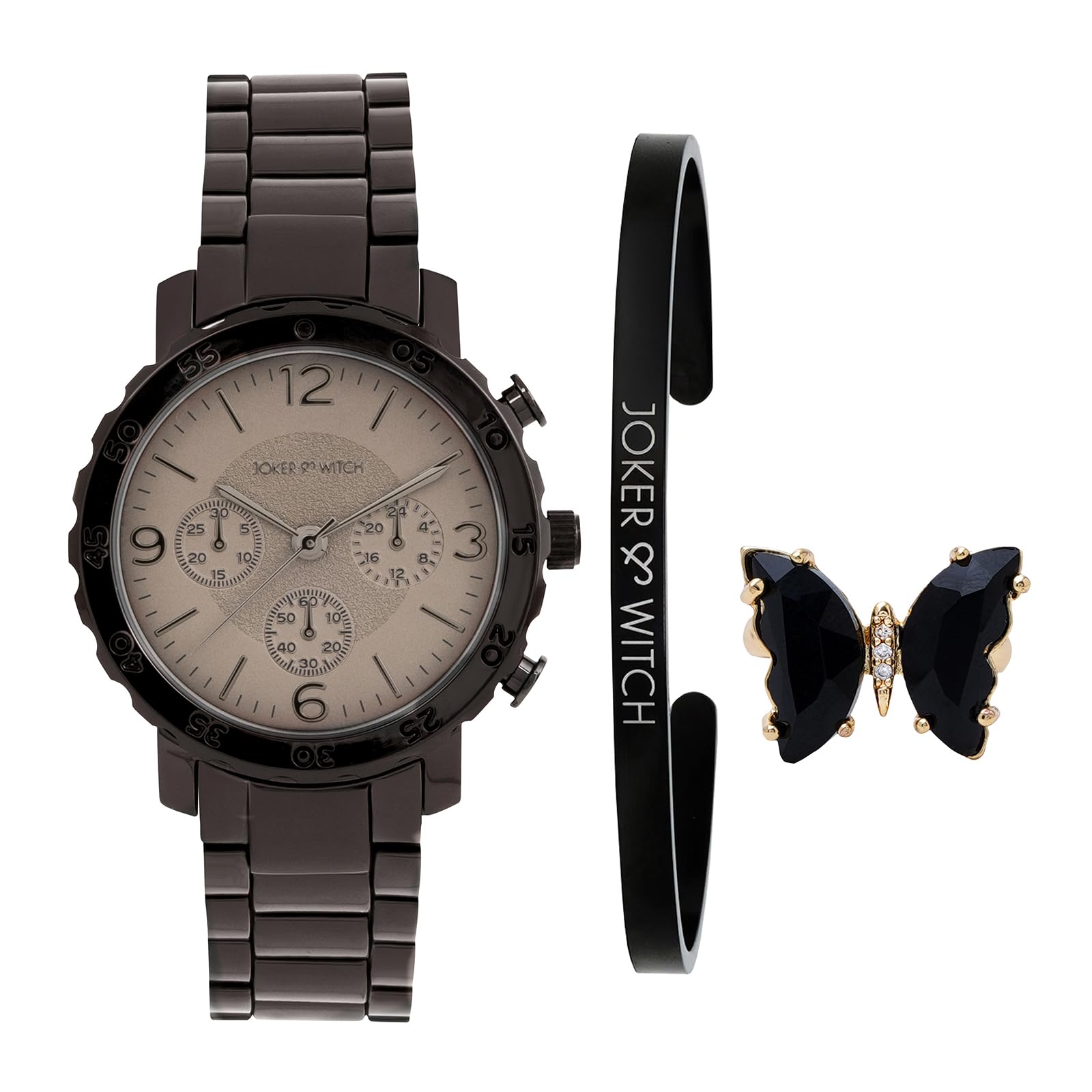 joker & witch Stainless Steel Women Jamie Love Triangle Analogue Watch Gift Set, Grey Dial, Gray Band-picture-14
