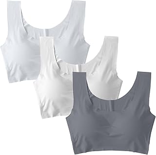 Paquete de 3 brasieres deportivos para mujer, sin costuras, sin costuras, con brasier integrado, seda de hielo, cuello redondo, sin mangas, gimnasio, yoga, correr