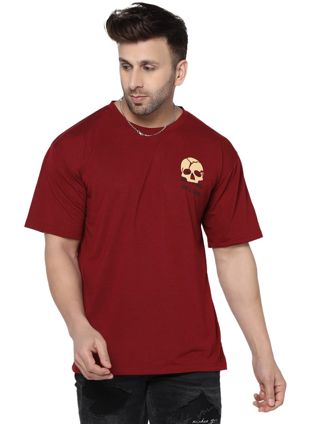 GRITSTONESOversized Men Half Sleeve Front and Back Space Printed T-Shirt