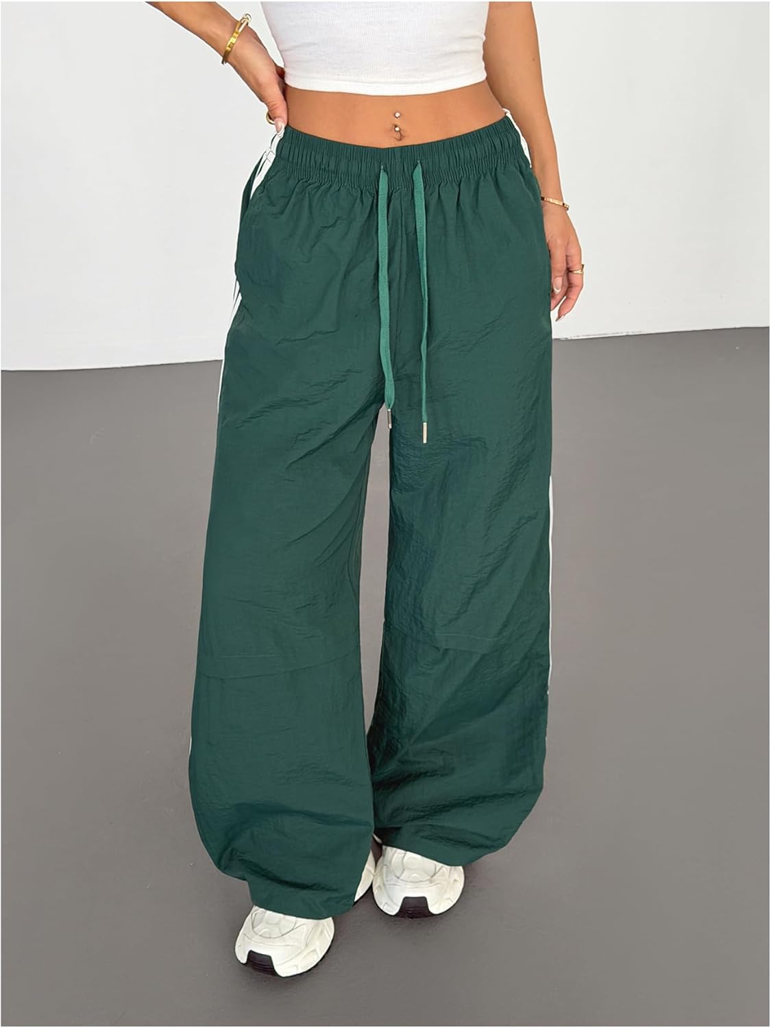 SHENHE Women's Y2k Wide Leg Track Pants Side Striped Drawstring Workout Active Trousers - Image 3