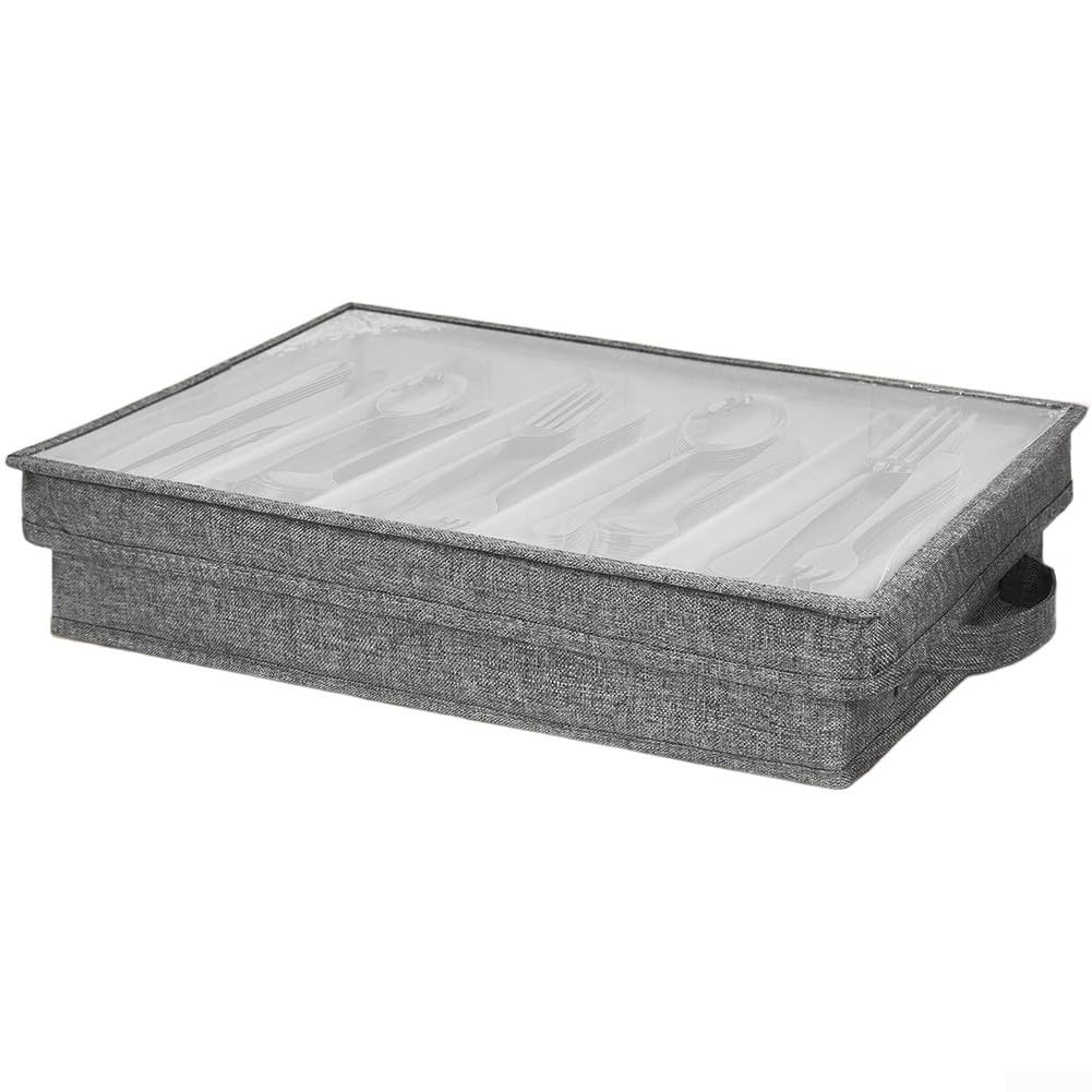 Silverware Boîte de rangement pour couverts avec poignées, séparateurs réglables et fenêtre transparente 43 x 29 x 8 cm
