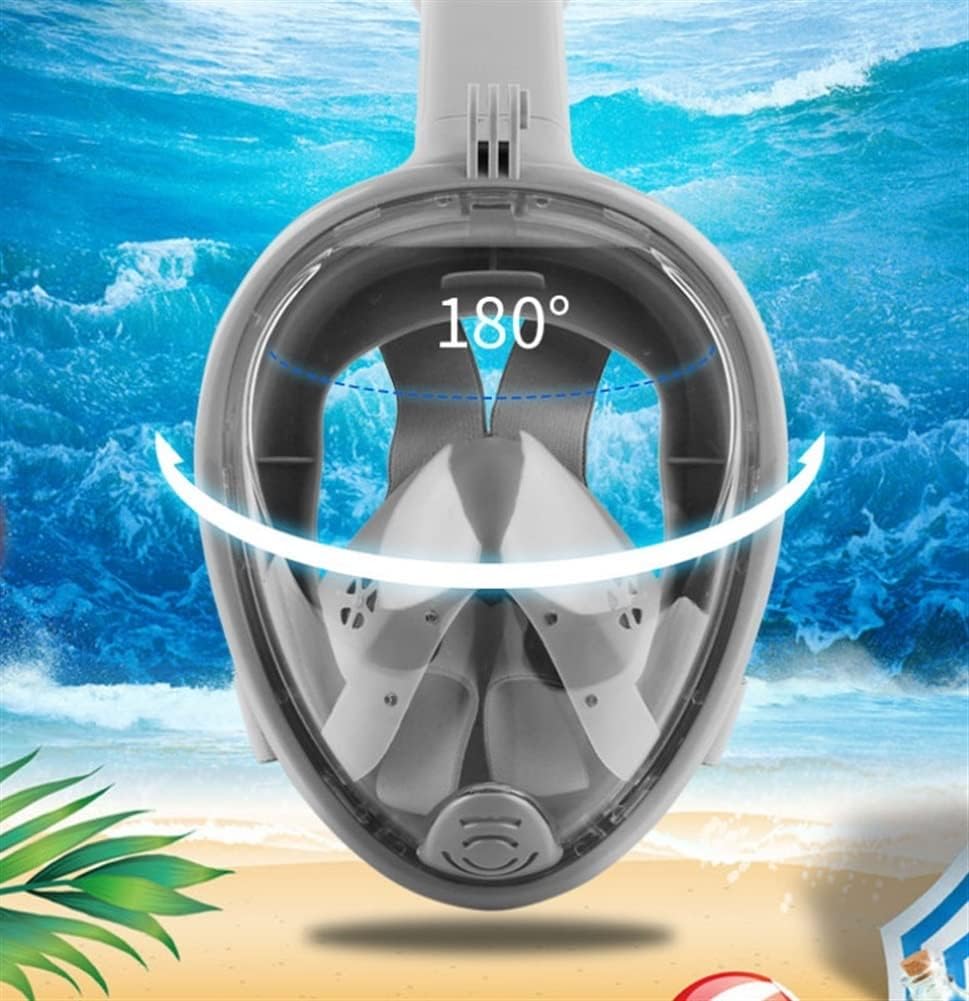 Full Face Snorkel Mask, 180 Degree Panoramic View Full Face Snorkel Mask Anti-Fog Anti-Leak with Camera Mount, Snorkeling Gear for Adults