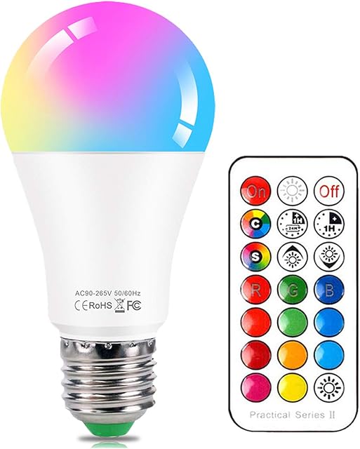 E27 Colour Changing Light Bulb 10W RGBW LED Light Bulbs Mood Lighting with 21key Remote Control,Dual Memory Function,12 Color Choices for Home, Party, Bar, Disco KTV, Stage Effect Lights
