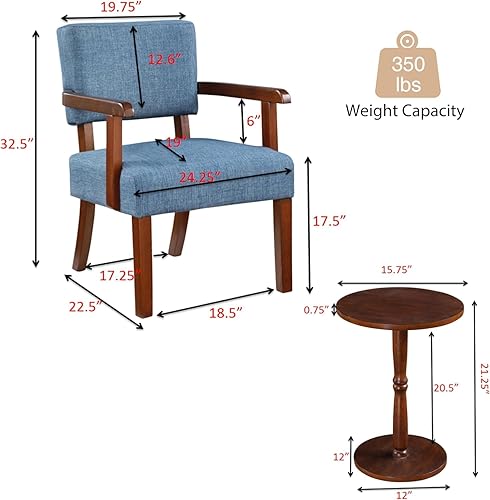 Miniatura 10 de HMFULE Juego de 2 sillas decorativas de mediados de siglo de 24.25 pulgadas con mesa redonda de madera, silla moderna de tela para sala de estar,