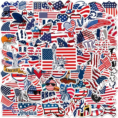100 Pcs American Flag Stickers USA Country Flag Stickers for Water Bottles Waterproof Vinyl Gifts for Laptop Water Bottle Phone Luggage Teen Adults
